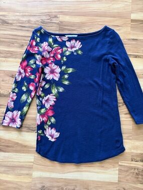 Tommy Bahama Navy Floral Boatneck Long-Sleeve Tee